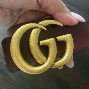 Leather belt with double GG Buckle